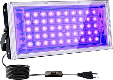 Indmird Luz Negra Ultravioleta 50W, Foco Luz UV con Enchufe,395-400nm Luz Negra UV IP66 Impermeable Luces Ultravioleta para GLOW Fiesta,Bar,Halloween,Fiesta,Neón,Black light Party,Discoteca